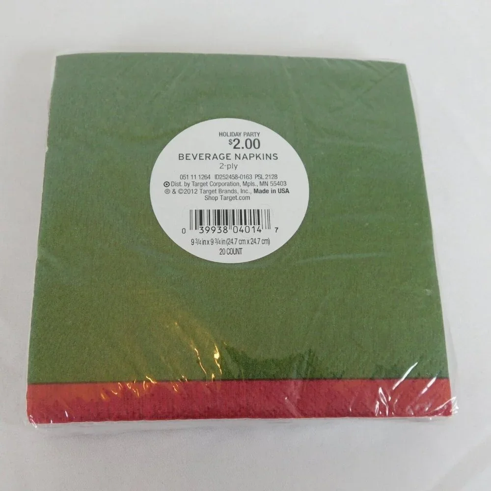 Set of 4 Dinner Plates Beverage Napkins Red Green Santa Christmas Tidings Target